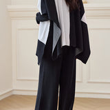 Color-blocking shawl solid-color top and long pants set