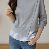 Fashionable striped spliced fake two-piece hoodie