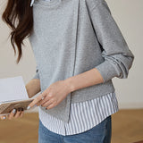 Fashionable striped spliced fake two-piece hoodie