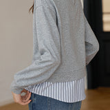 Fashionable striped spliced fake two-piece hoodie