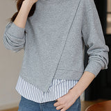 Fashionable striped spliced fake two-piece hoodie