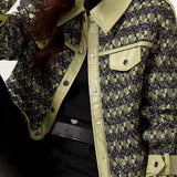 Casual loose spliced tweed coat