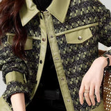 Casual loose spliced tweed coat