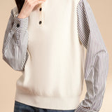 Striped spliced high-neck knitted sweater