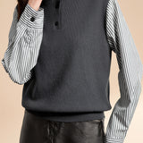 Striped spliced high-neck knitted sweater