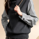 Striped spliced high-neck knitted sweater