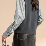 Striped spliced high-neck knitted sweater