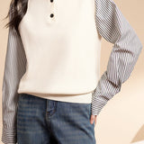 Striped spliced high-neck knitted sweater