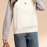 Striped spliced high-neck knitted sweater