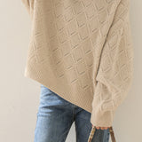 Round-neck hollowed-out knitted sweater