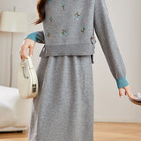 Embroidered vest dress set