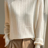 Lace-trimmed semi-high-neck base layer shirt