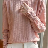 Lace-trimmed semi-high-neck base layer shirt