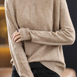 Vertical striped mock neck long-sleeved knitted sweater