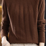 Vertical striped mock neck long-sleeved knitted sweater