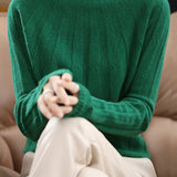 Vertical striped mock neck long-sleeved knitted sweater