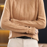 Vertical striped mock neck long-sleeved knitted sweater