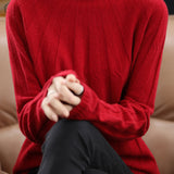 Vertical striped mock neck long-sleeved knitted sweater