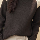 Color-blocked half-turtleneck knitted sweater