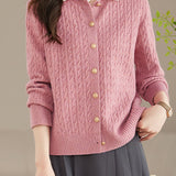 Shirt collar cable-knit cardigan