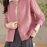 Shirt collar cable-knit cardigan