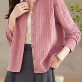 Shirt collar cable-knit cardigan