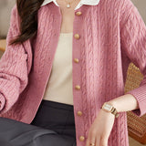 Shirt collar cable-knit cardigan