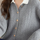 Shirt collar cable-knit cardigan