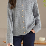 Shirt collar cable-knit cardigan