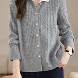 Shirt collar cable-knit cardigan