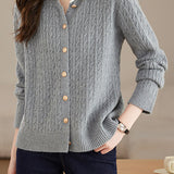 Shirt collar cable-knit cardigan