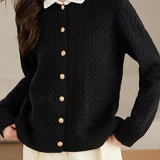 Shirt collar cable-knit cardigan