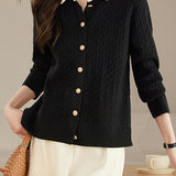 Shirt collar cable-knit cardigan