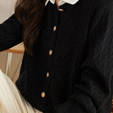 Shirt collar cable-knit cardigan