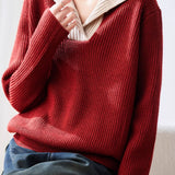 Lapel color-blocked knitted sweater