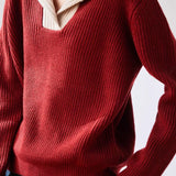 Lapel color-blocked knitted sweater