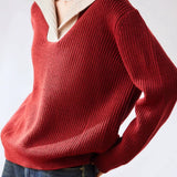 Lapel color-blocked knitted sweater