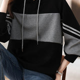 Striped color-blocked hooded sweatshirt