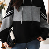 Striped color-blocked hooded sweatshirt