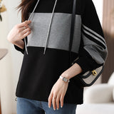 Striped color-blocked hooded sweatshirt