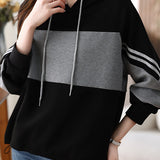 Striped color-blocked hooded sweatshirt