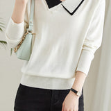 Doll-collar casual long-sleeved knitted sweater