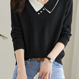 Doll-collar casual long-sleeved knitted sweater