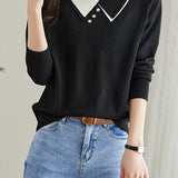 Doll-collar casual long-sleeved knitted sweater