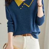 Doll-collar casual long-sleeved knitted sweater