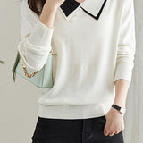 Doll-collar casual long-sleeved knitted sweater