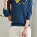 Doll-collar casual long-sleeved knitted sweater