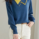 Doll-collar casual long-sleeved knitted sweater