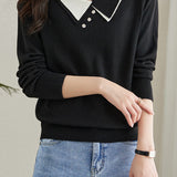 Doll-collar casual long-sleeved knitted sweater