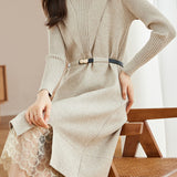 Lace-edged spliced knitted skirt